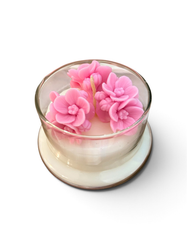 شمع شیشه ای شکوفه عطری